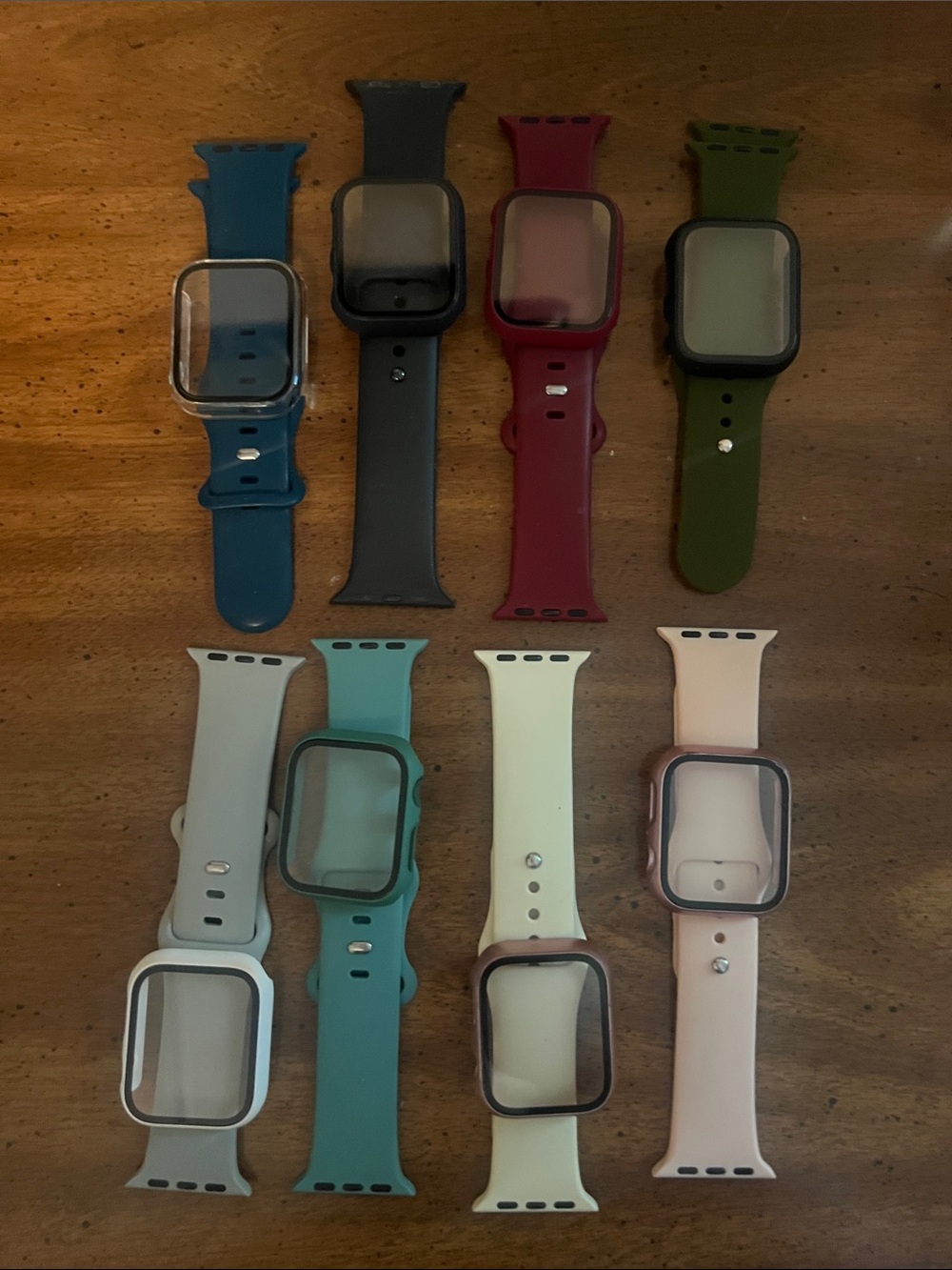 Silicone Apple Watch Bands with Protective Cases - Set of 8
